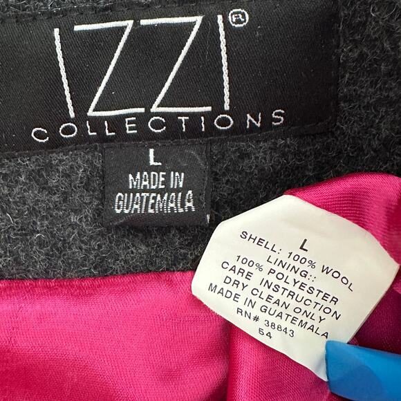 Izzi Collections 100 Wool Pea Coat Large Charcoal Gray Dark Academia Goth Preppy - Picture 7 of 8